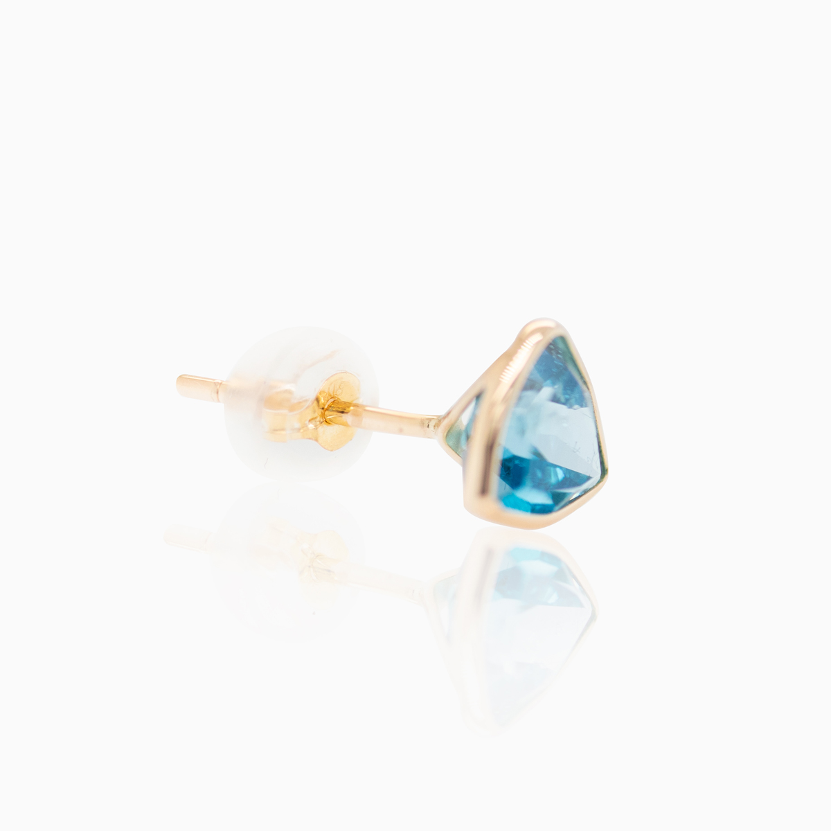 Trilliant-cut Swiss Blue Topaz Stud Earrings, 14k Yellow Gold