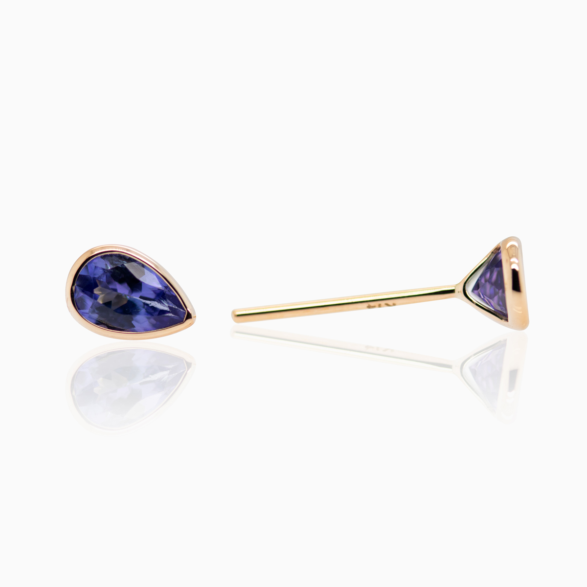 Natural Pear-cut Tanzanite Stud Earrings, 14k Yellow Gold