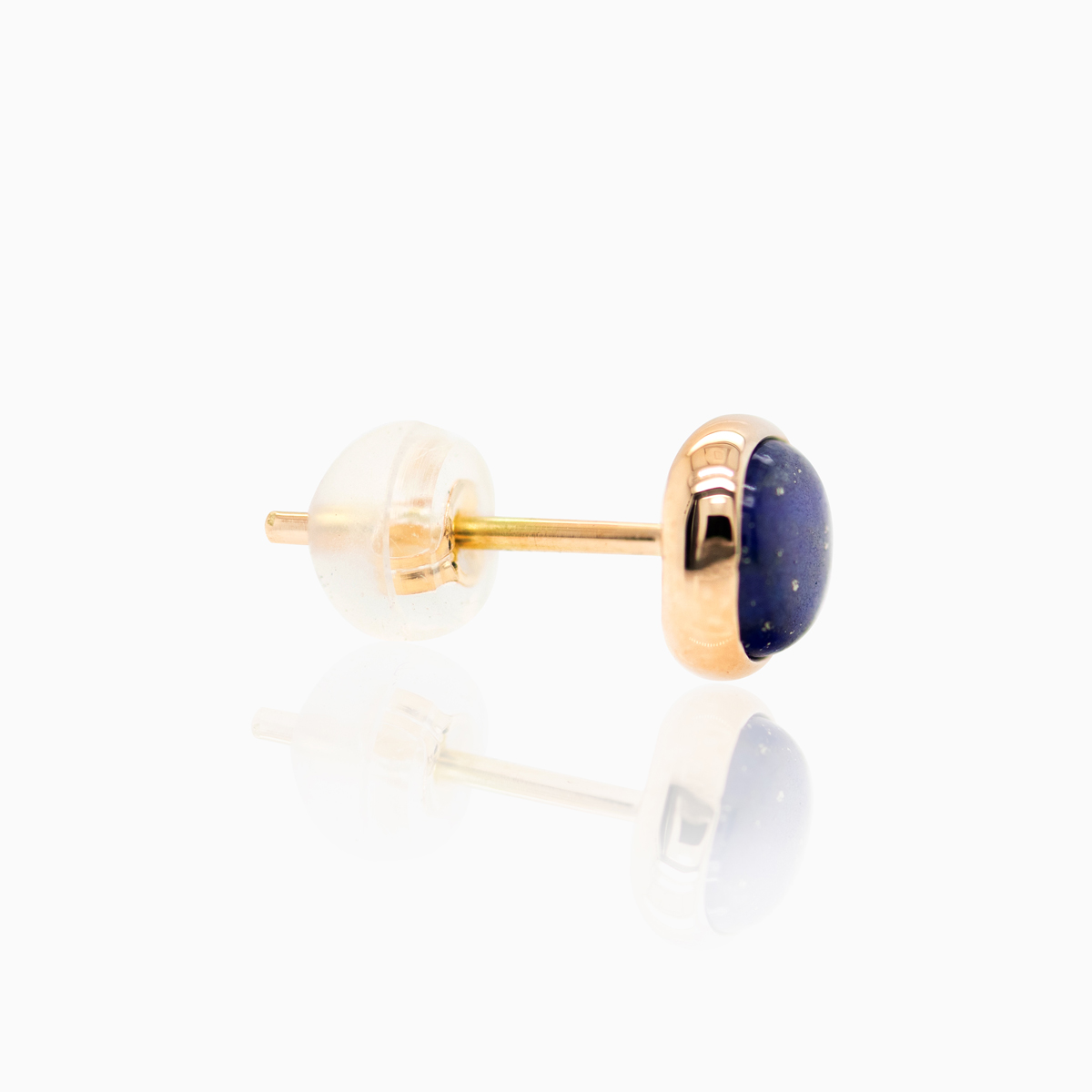 Cabochon-cut Lapis Lazuli Stud Earrings, 14k Yellow Gold