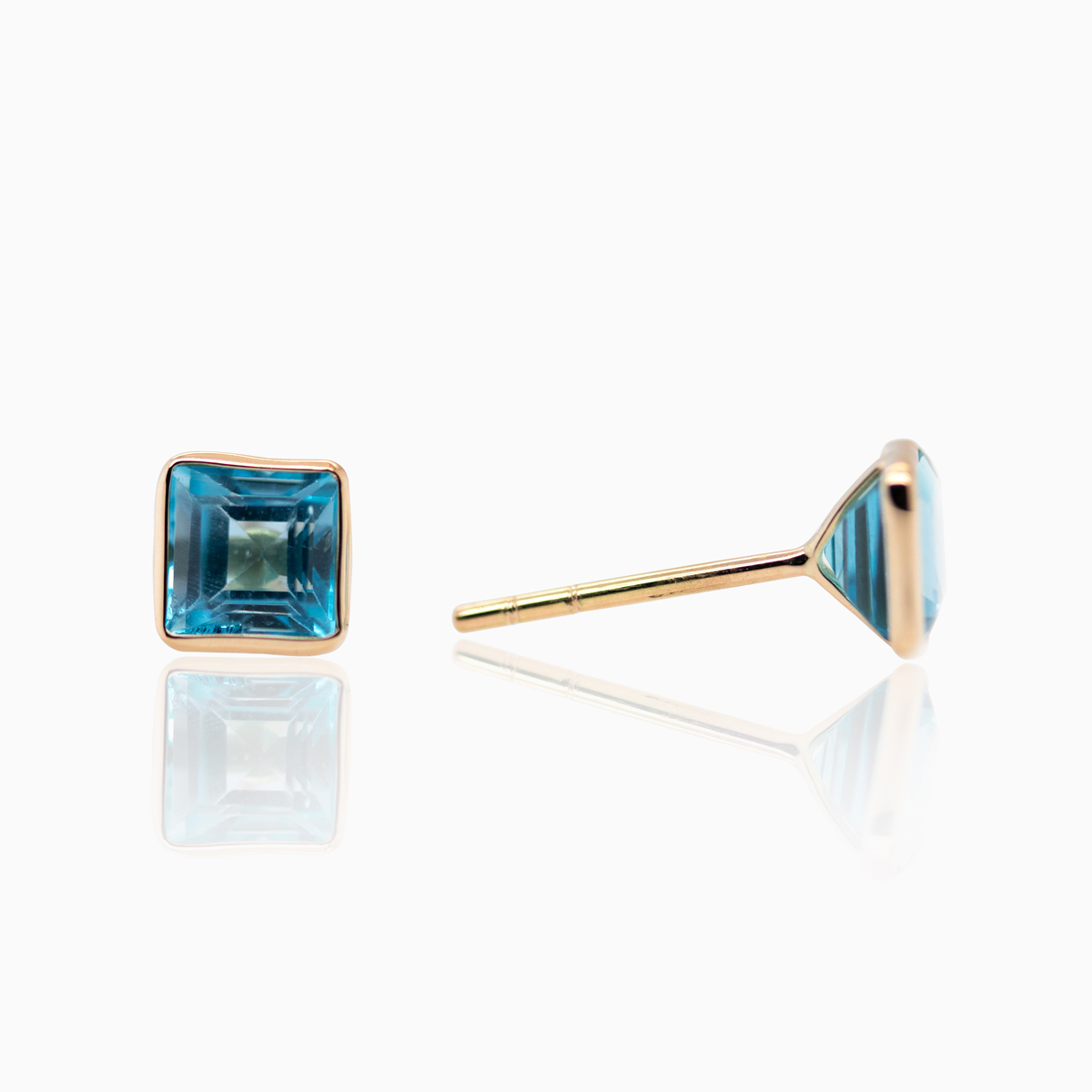 9ct Solid Yellow Gold Blue Topaz Stud Earrings – Natural Round Gemstones, 3mm, UK Made