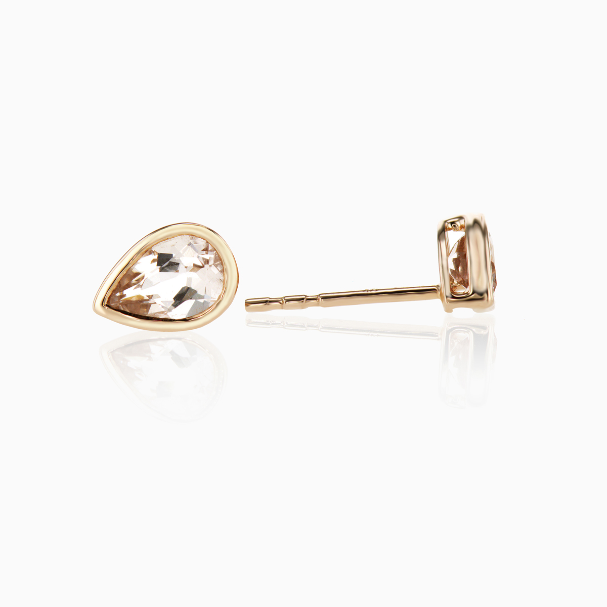 Pear-shaped Natural Morganite Stud Earrings, 14k Rose Gold