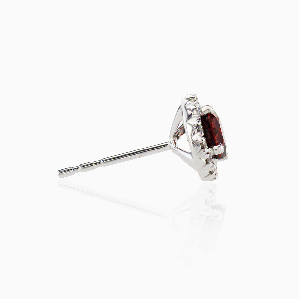 Garnet and Diamond Halo Stud Earrings, 14k White Gold