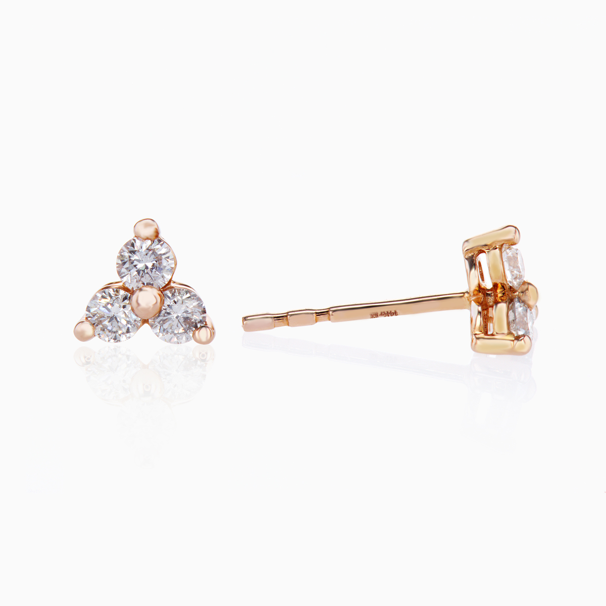 Petite Diamond Trio Fashion Stud Earrings, 14k Rose Gold