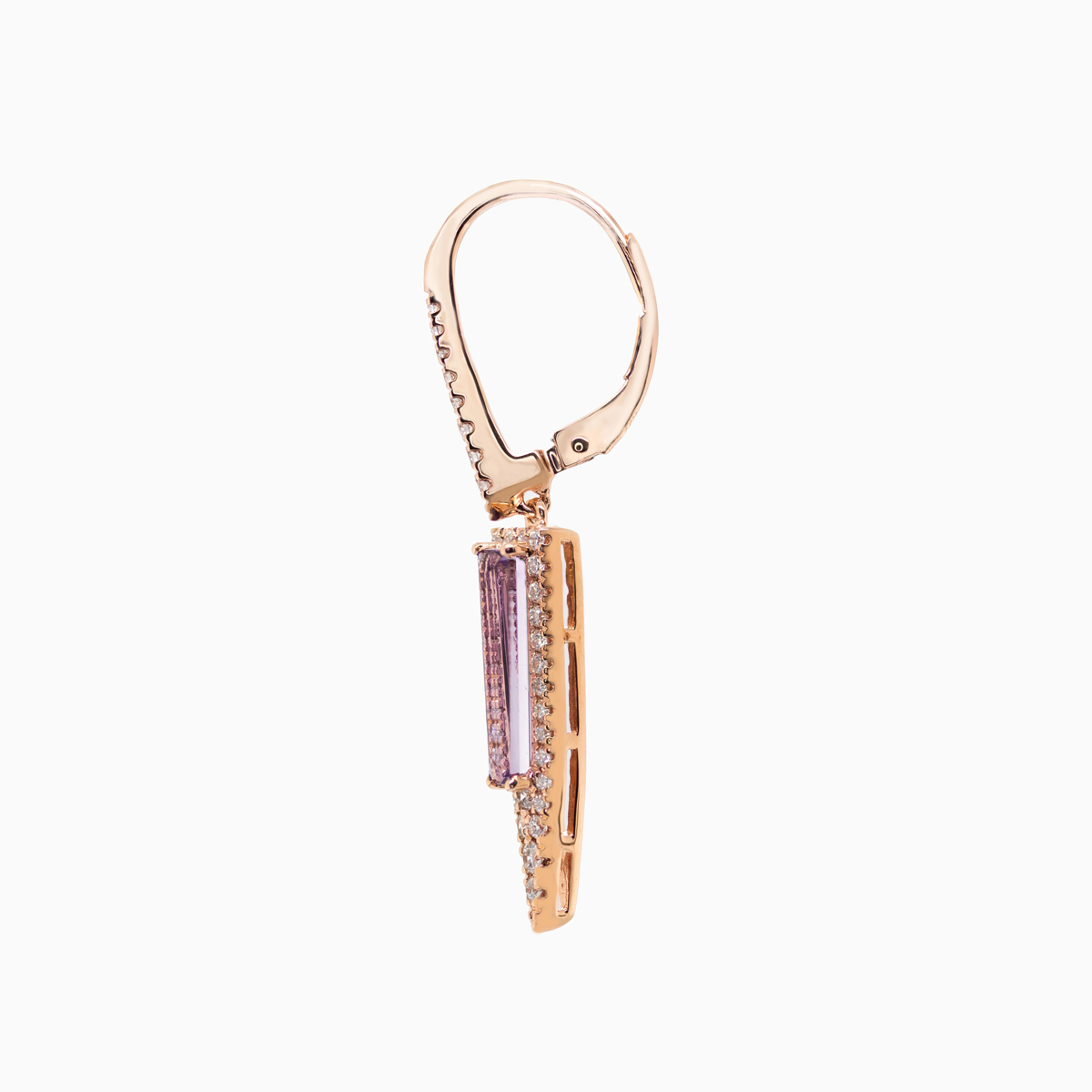 Baguette-cut Natural Amethyst & Dangle Earrings, 14k Rose Gold