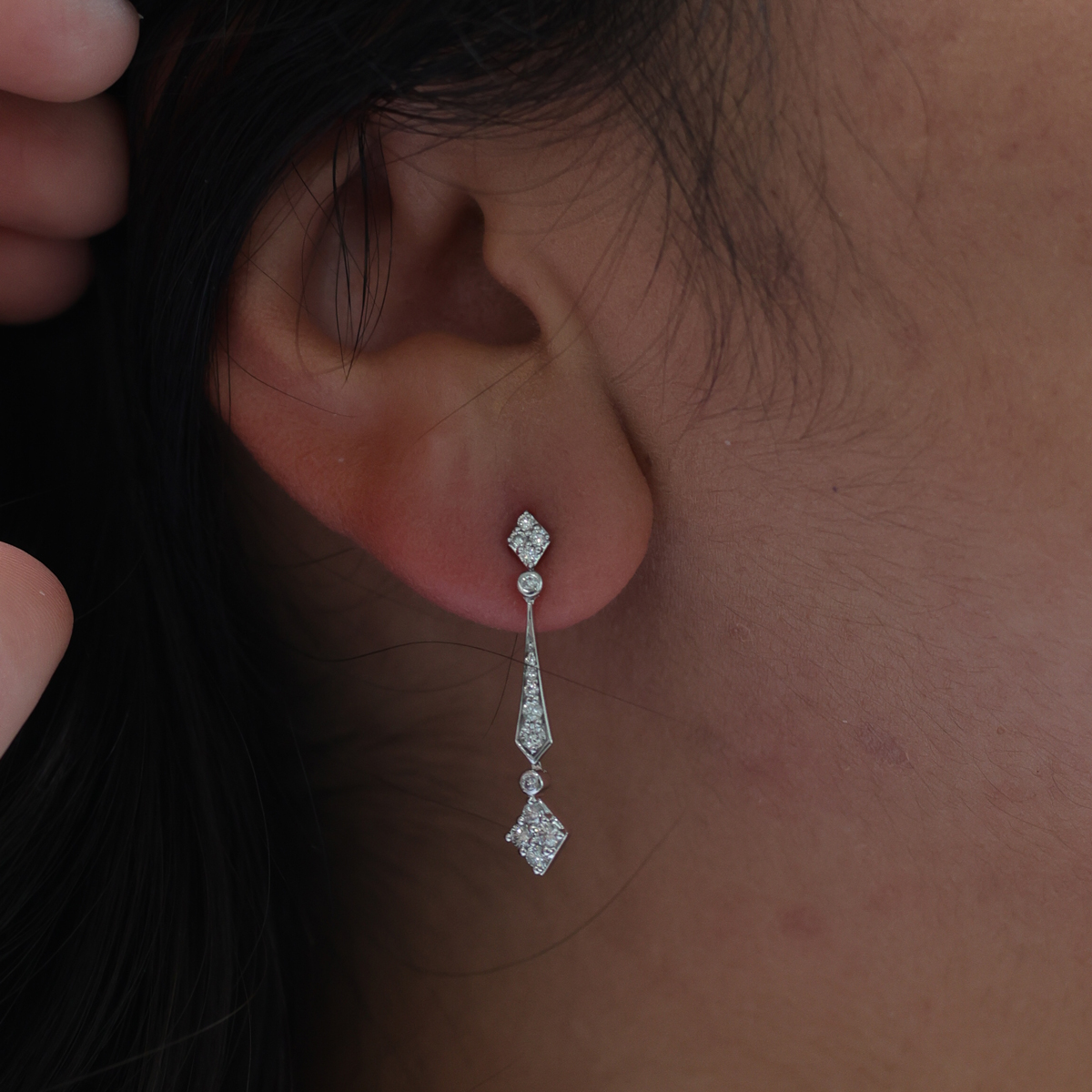 Vintage Inspired Diamond Drop Earrings, 14k White Gold