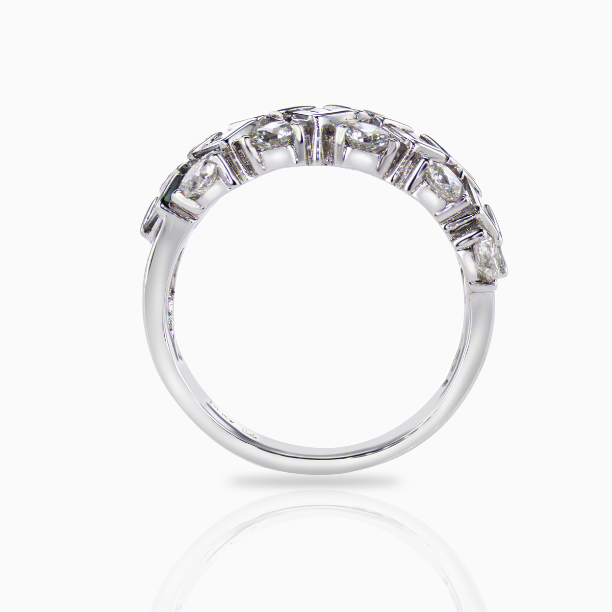 Round and Baguette Diamond Mosaic Band, 14k White Gold