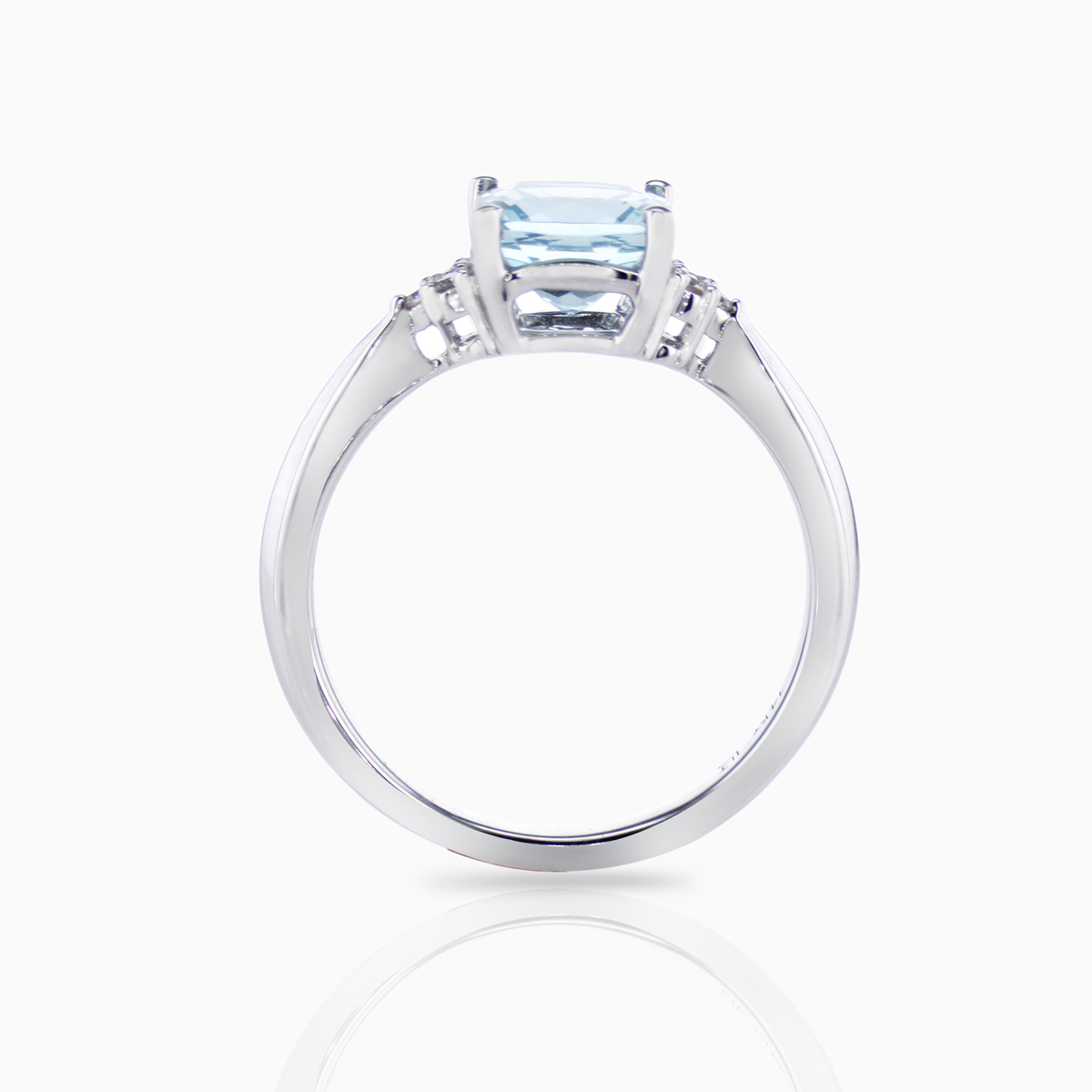 Cushion-cut Natural Aquamarine Ring with Diamond Accents, 14k White Gold