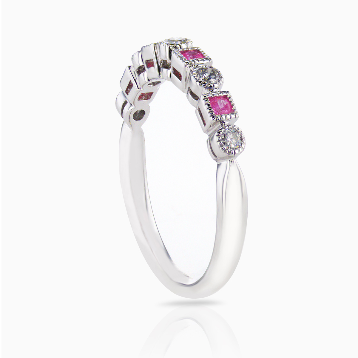 Diamond & Natural Padparadscha Sapphire Stackable Band, 14k White Gold