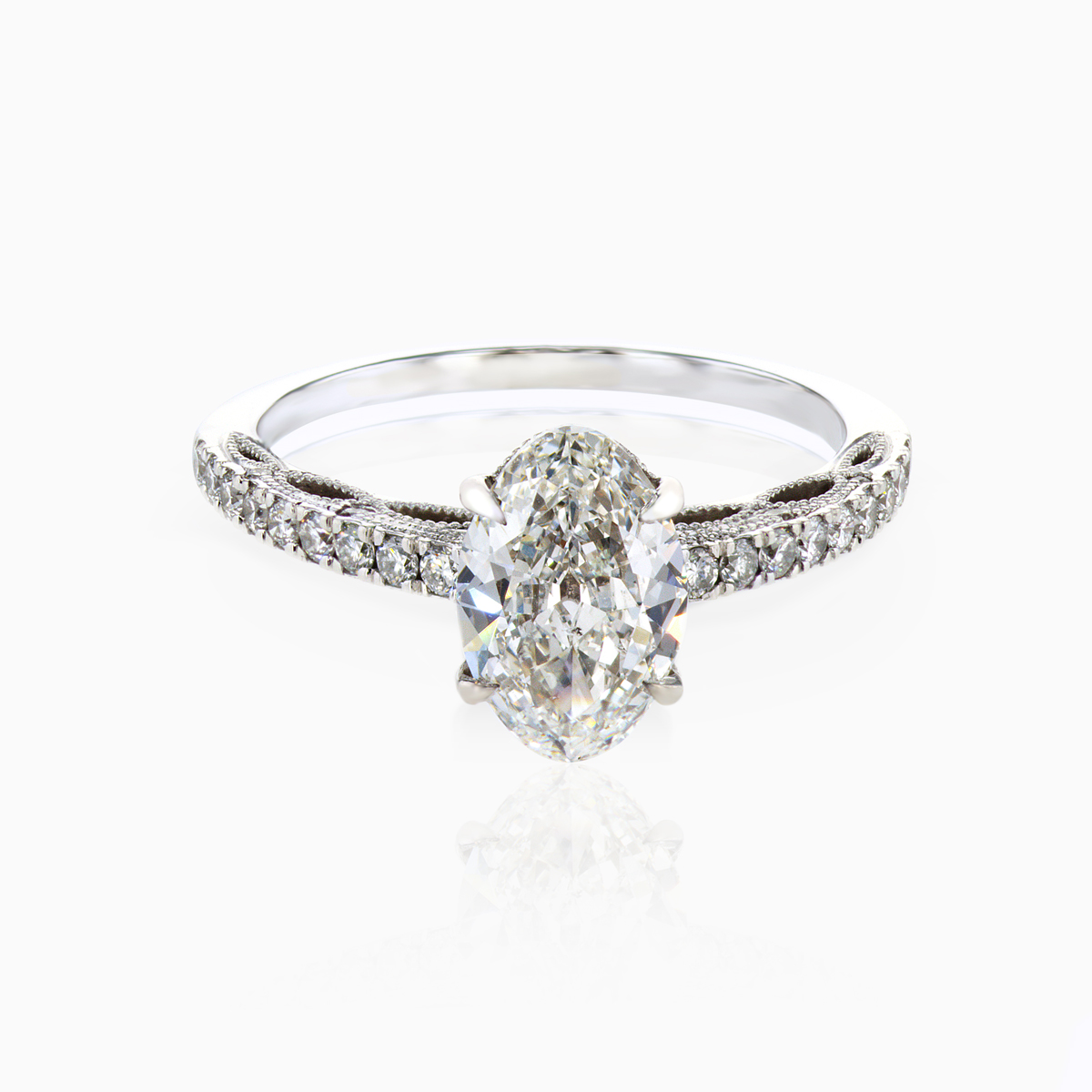 18K White Gold Hidden Halo Cathedral & Diamond Bridge Engagement