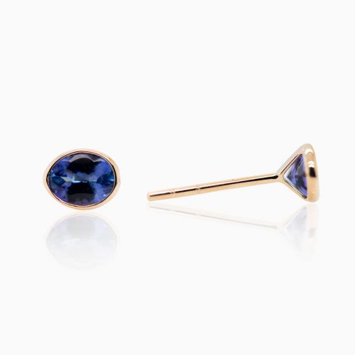 Natural Tanzanite Stud Earrings, 14k yellow gold