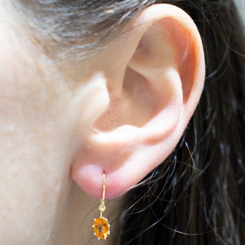 Natural Orange Sapphire Dangle Earrings, 14k Yellow Gold