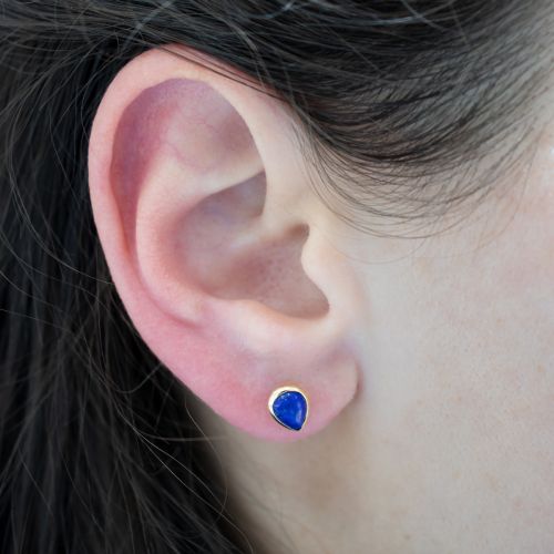 Lapis Lazuli Stud Earrings, 14k Yellow Gold