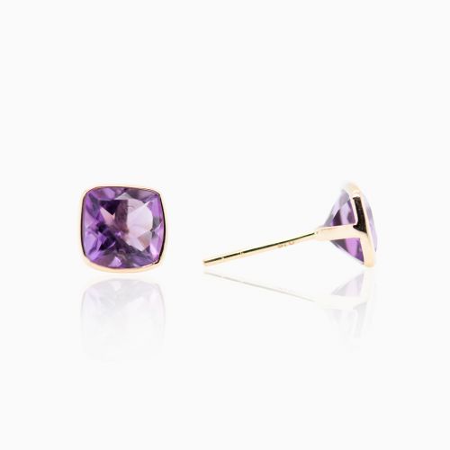 Natural Amethyst Stud Earrings, 14k Yellow Gold