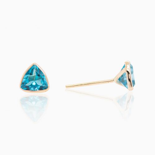 Trilliant-cut Swiss Blue Topaz Stud Earrings, 14k Yellow Gold