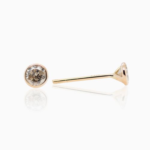 Medium Champagne Diamond Stud Earrings, 14k Yellow Gold