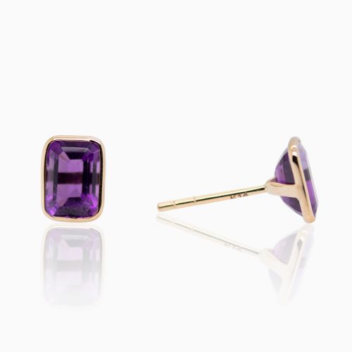 Natural Amethyst Stud Earrings, 14k Yellow Gold