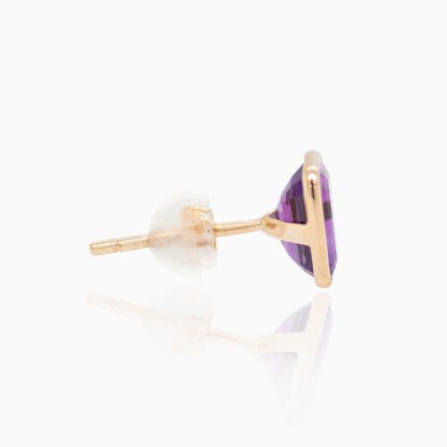 Natural Amethyst Stud Earrings, 14k Yellow Gold