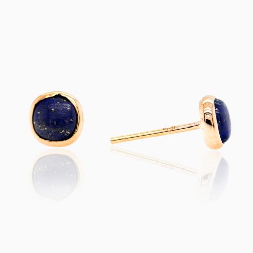 Cabochon-cut Lapis Lazuli Stud Earrings, 14k Yellow Gold