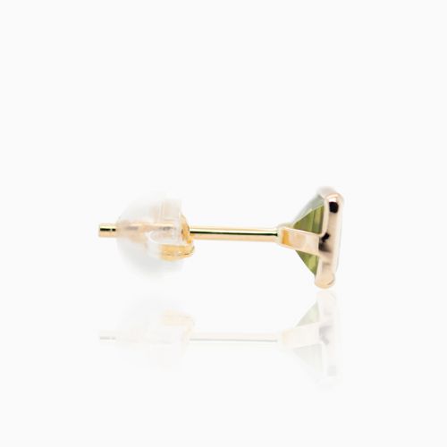 Step-cut Natural Peridot Stud Earrings, 14k Yellow Gold