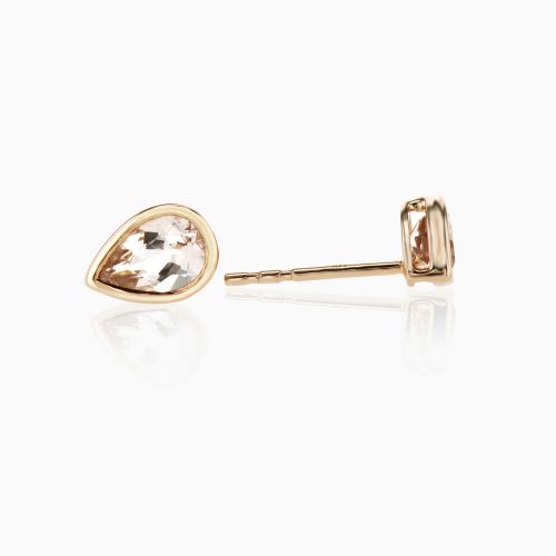 Pear-shaped Natural Morganite Stud Earrings, 14k Rose Gold
