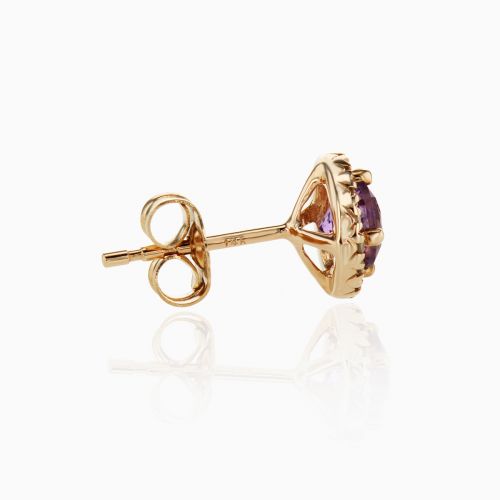 Amethyst and Diamond Halo Stud Earrings, 14k Rose Gold