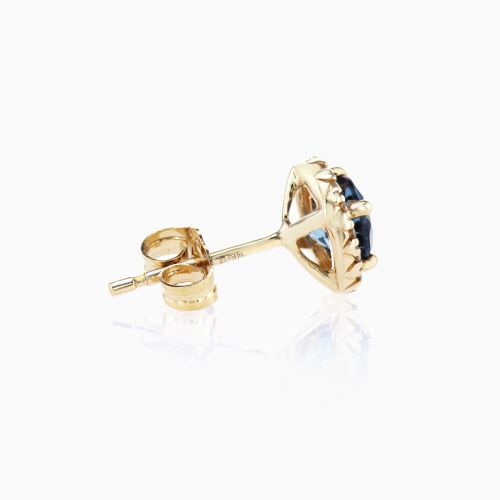 London Blue Topaz and Diamond Halo Stud Earrings, 14k Yellow Gold