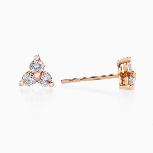 Petite Diamond Trio Fashion Stud Earrings, 14k Rose Gold