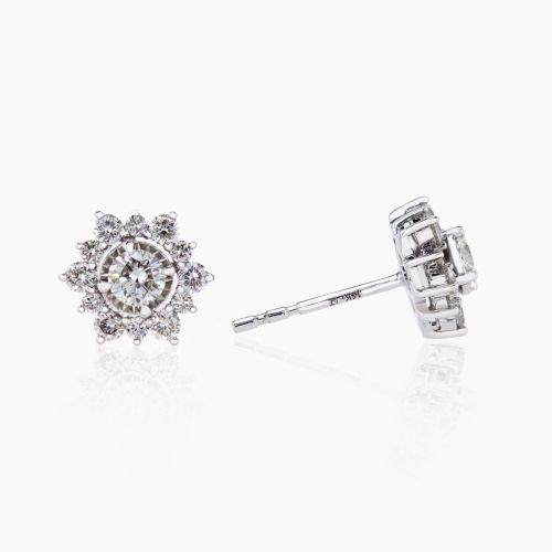 Natural Diamond Halo Stud Earrings, 14k White Gold