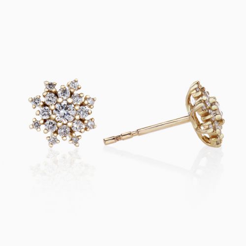 Diamond Blossom stud earrings, 14k Yellow Gold