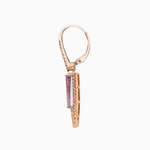 Baguette-cut Natural Amethyst & Dangle Earrings, 14k Rose Gold