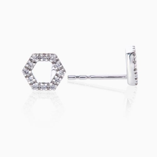 Diamond Hexagon Stud Earrings, 14k White Gold