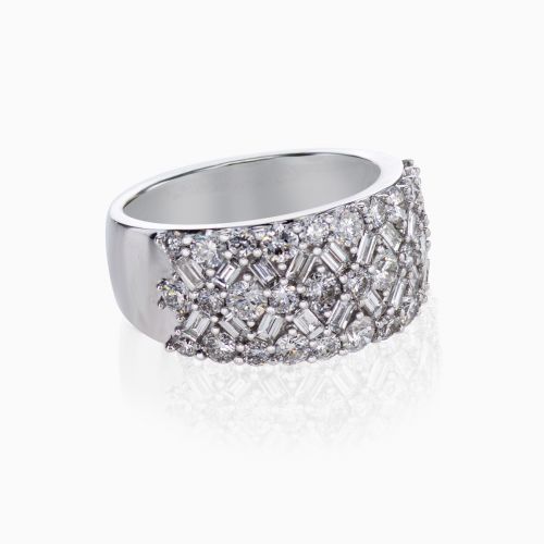 Diamond Mosaic Statement Band, 14k White Gold