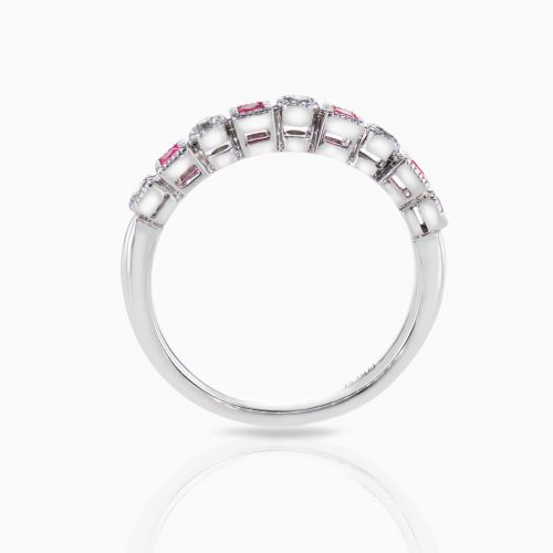 Diamond & Natural Padparadscha Sapphire Stackable Band, 14k White Gold