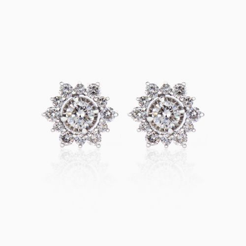 Natural Diamond Halo Stud Earrings, 14k White Gold