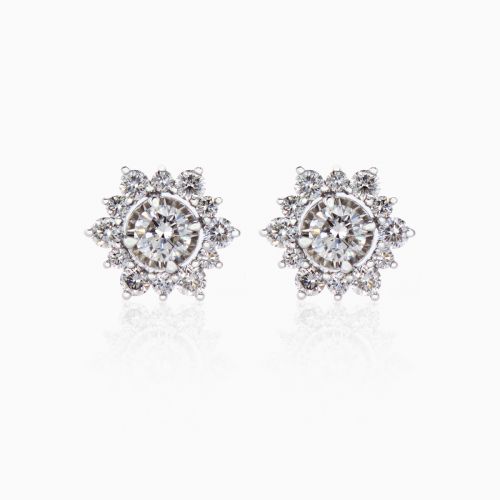 Natural Diamond Halo Stud Earrings, 14k White Gold