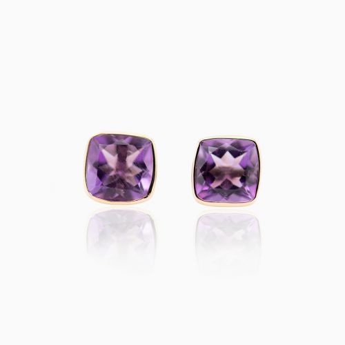 Natural Amethyst Stud Earrings, 14k Yellow Gold