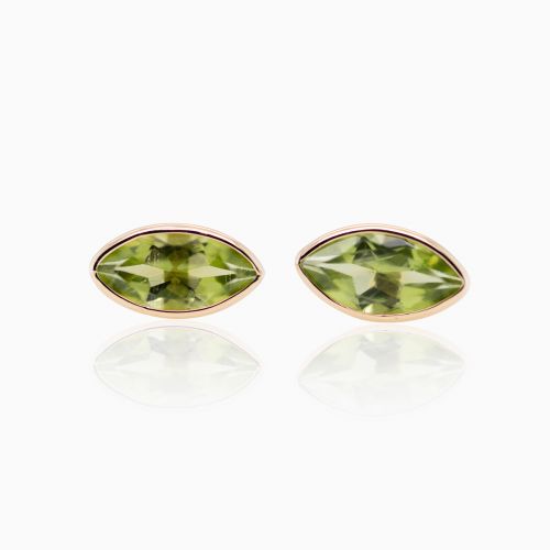 Natural Marquise-cut Peridot Stud Earrings, 14k Yellow Gold