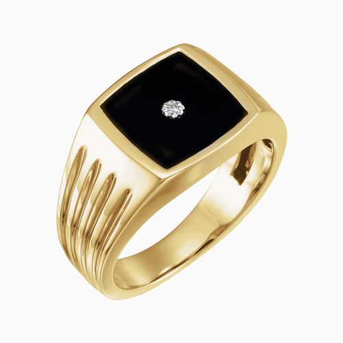 Natural Onyx and Diamond Men's Ring, 14k Yellow Gold