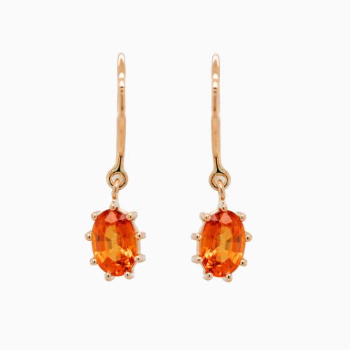 Natural Orange Sapphire Dangle Earrings, 14k Yellow Gold