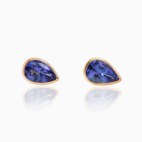 Natural Pear-cut Tanzanite Stud Earrings, 14k Yellow Gold