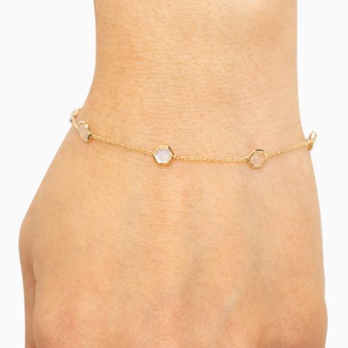 Natural Rainbow Moonstone Station Bracelet, 14k Yellow Gold