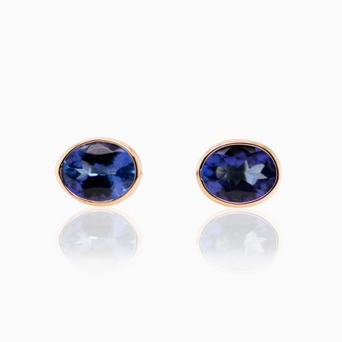 Natural Tanzanite Stud Earrings, 14k yellow gold