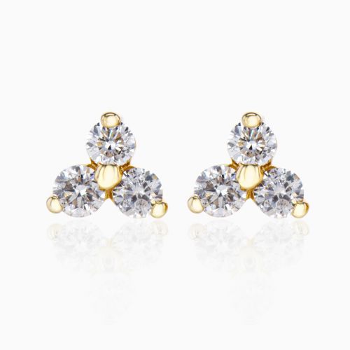 Petite Diamond Trio Fashion Stud Earrings, 14k Yellow Gold