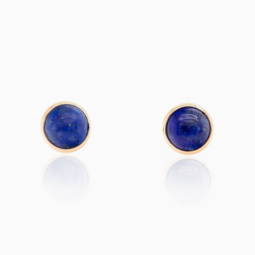 Round Lapis Lazuli Stud Earrings, 14k Yellow Gold