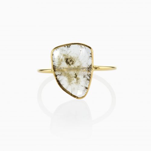 Rustic Natural Diamond Slice Fashion Ring, 14k Yellow Gold