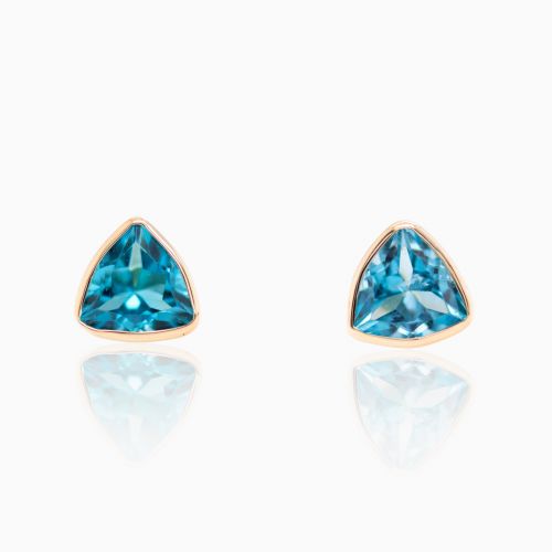 Trilliant-cut Swiss Blue Topaz Stud Earrings, 14k Yellow Gold