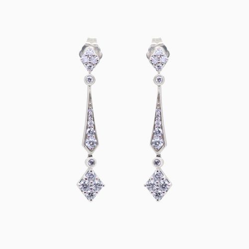 Vintage Inspired Diamond Drop Earrings, 14k White Gold