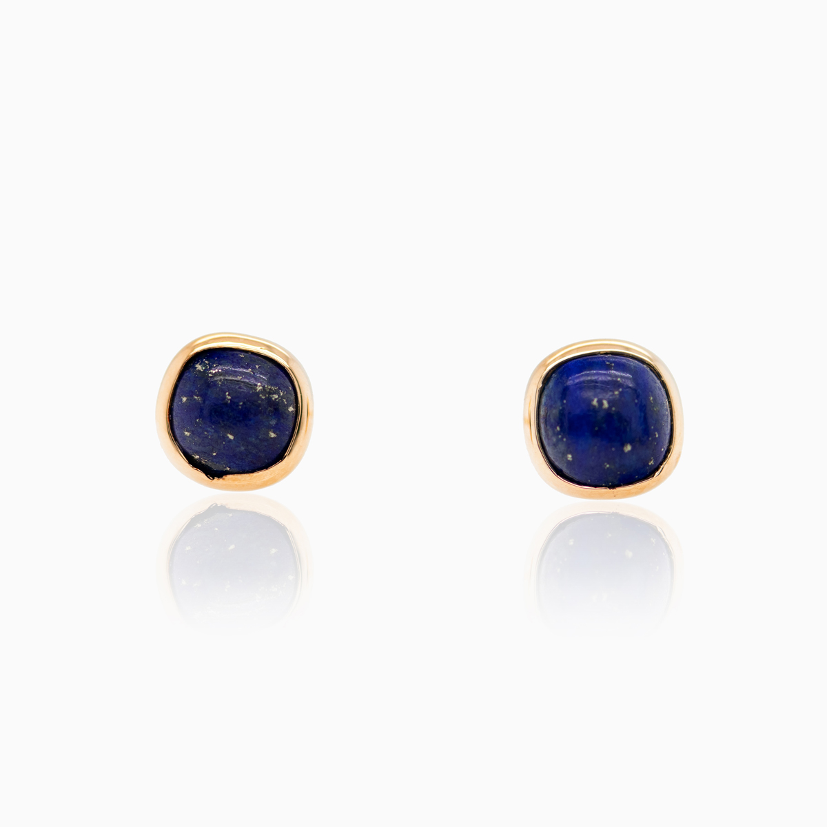 Cabochon-cut Lapis Lazuli Stud Earrings, 14k Yellow Gold