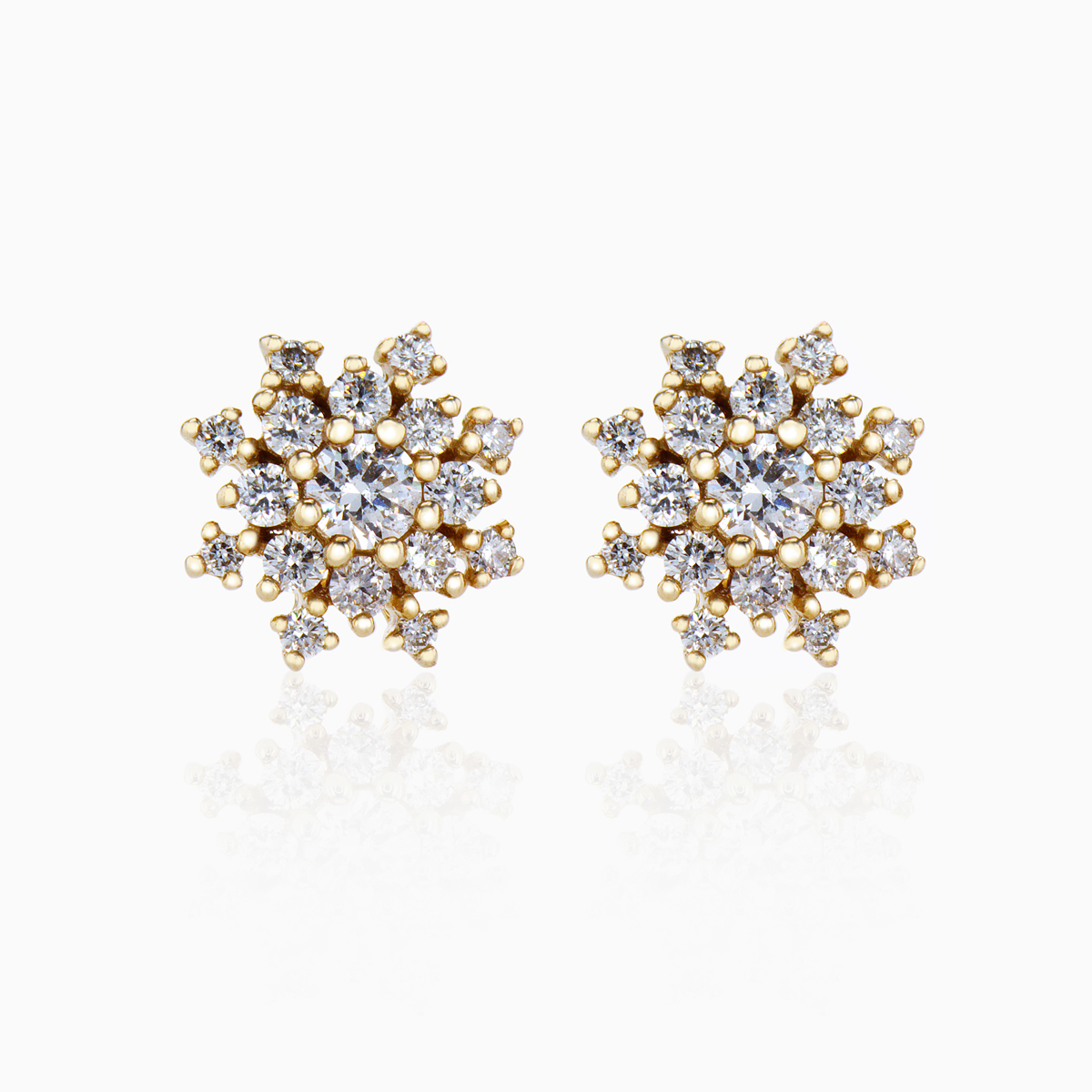 Diamond Blossom stud earrings, 14k Yellow Gold