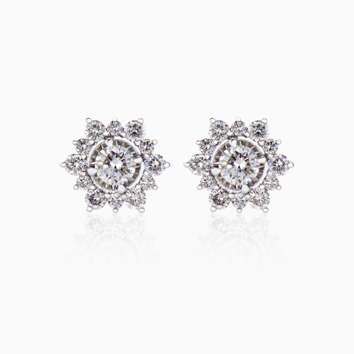 Natural Diamond Halo Stud Earrings, 14k White Gold